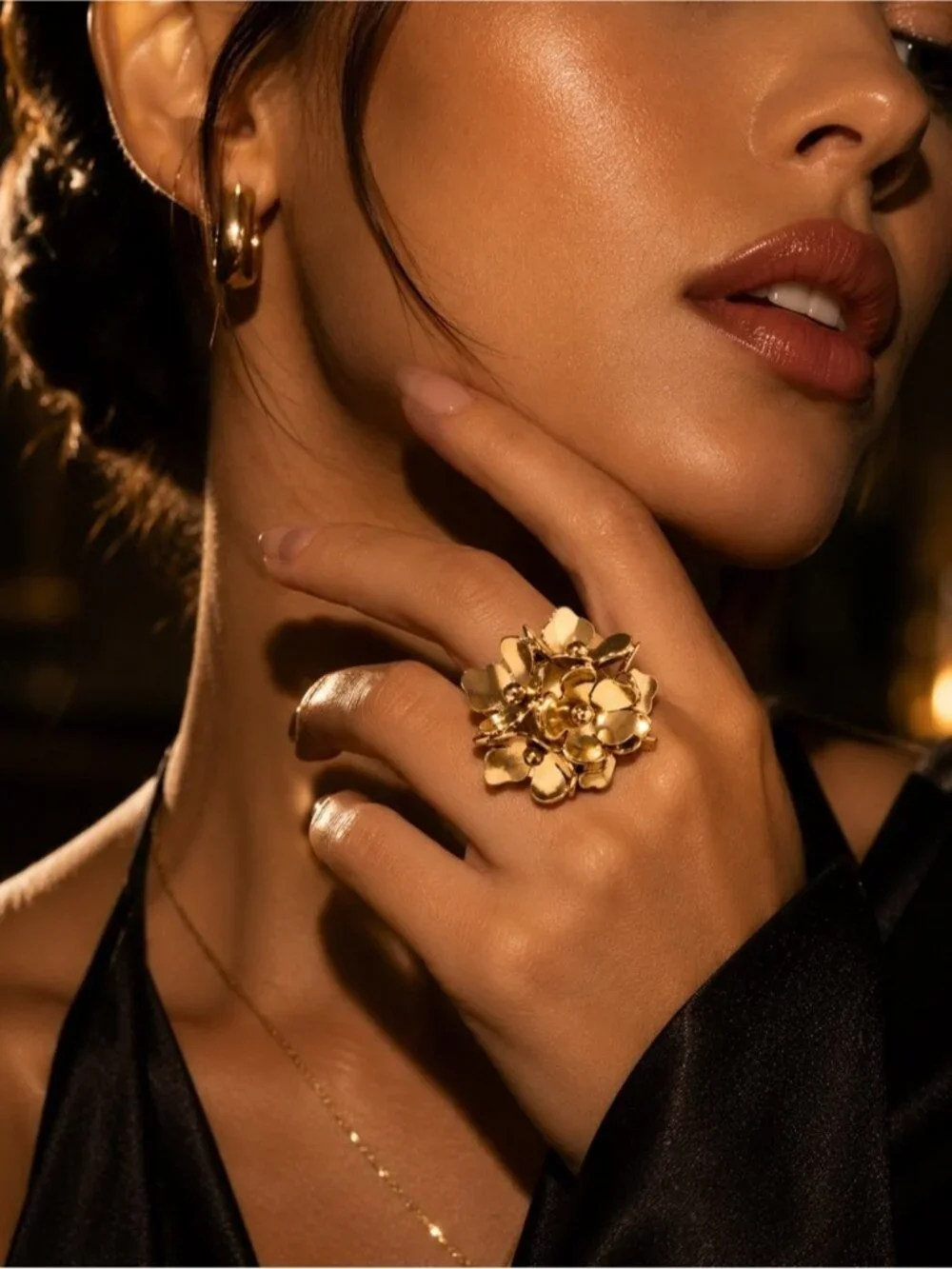 Rust proof 18 K gold plated glower metal chic adjustable ring
